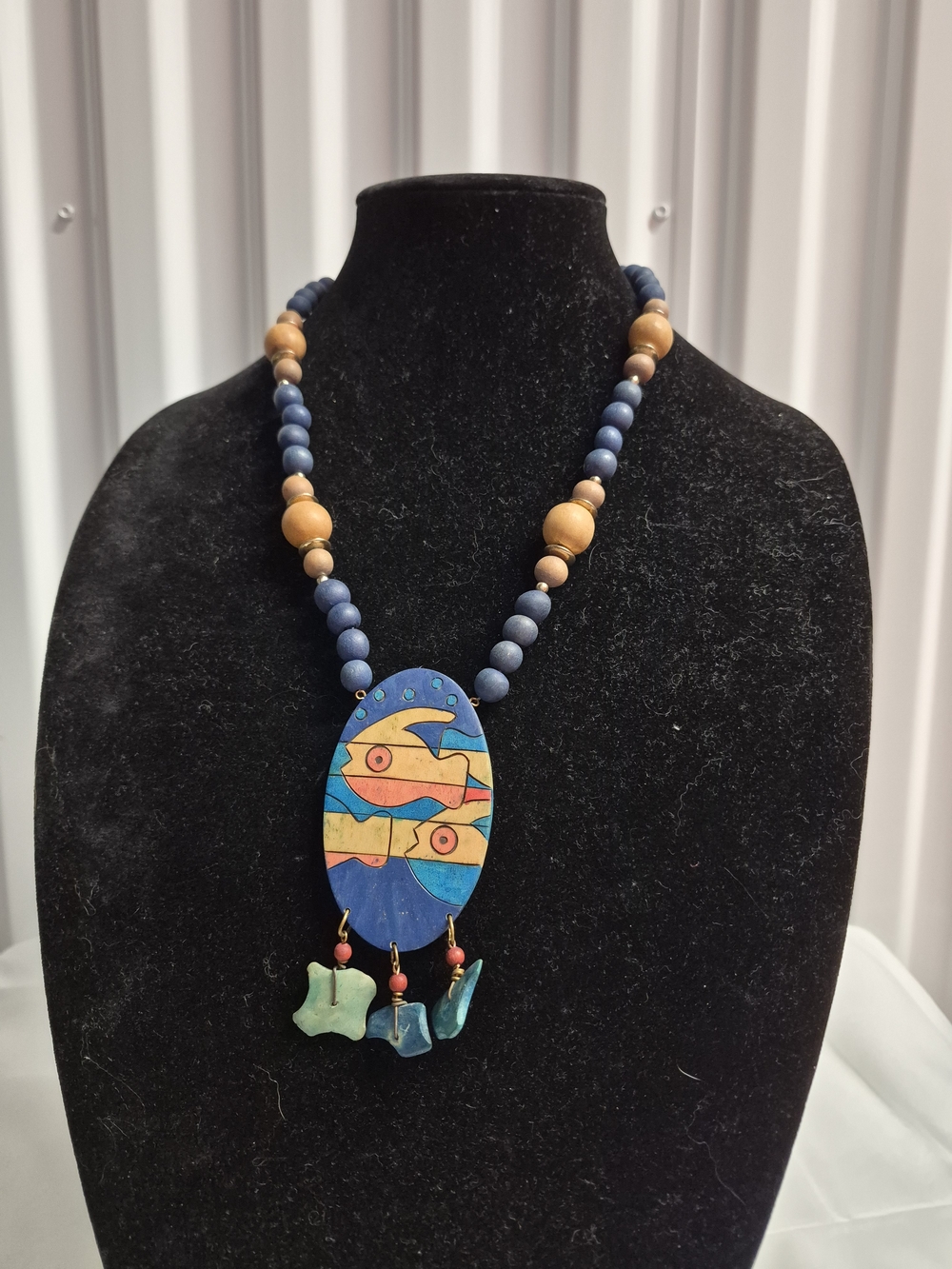 Vintage wooden fish lucky necklace
